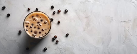 Mockup. Bubble tea on a light gray background, offering a neutral and modern backdrop with room for text or graphics.の素材