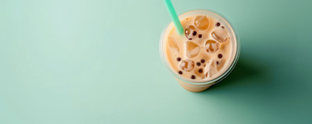 Mockup. Bubble tea on a light mint green background, offering a fresh and vibrant backdrop for your creative projects.の素材