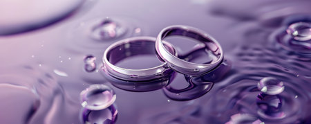 Platinum rings floating in front of a purple background, adding a royal and sophisticated touch.の素材