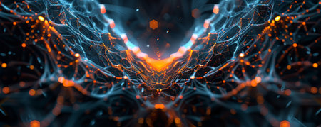 A dark background with intricate, glowing geometric patterns, creating a futuristic and mesmerizing scene.の素材