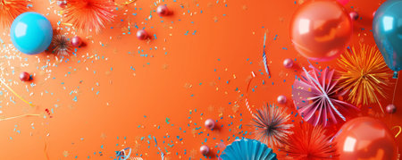 A festive end-of-the-week greeting on a vibrant orange surface, with fireworks and party elements conveying excitement.の素材