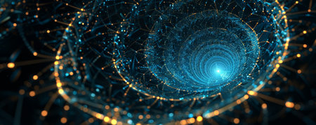A dark background with intricate, glowing geometric patterns, creating a futuristic and mesmerizing scene.の素材