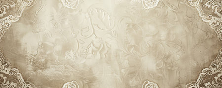 An elegant vintage backdrop with intricate lace patterns and soft sepia tones, ideal for a nostalgic and timeless feel.の素材