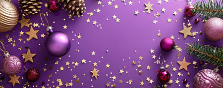 A cheerful greeting marking the end of the week on a rich purple surface, with stars and festive decorations adding to the celebration.の素材