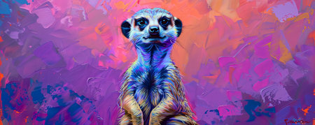 A beautiful painting of a meerkat against a vibrant amethyst background, showcasing the meerkat's alert posture and curious eyes.の素材