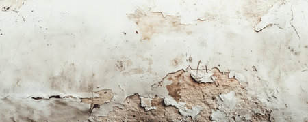 An abstract background of a plastered wall with a mix of rough and smooth textures, leaving a large empty space for text.の素材