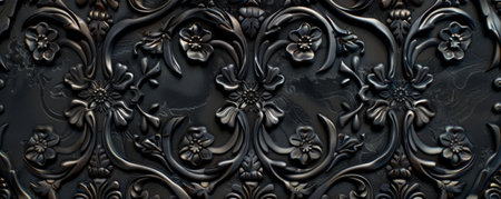 A bold patterned black paper backdrop, featuring striking designs and textures, ideal for dramatic and elegant projects.の素材