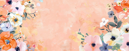 A cheerful greeting for the end of the week on a soft peach surface, adorned with delicate floral patterns and pastel colors.の素材