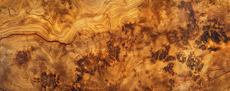 A sophisticated elm burl wood backdrop with warm, golden hues and distinctive grain textures, ideal for refined designs.の素材