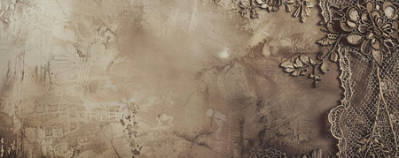 An elegant vintage backdrop with intricate lace patterns and soft sepia tones, ideal for a nostalgic and timeless feel.の素材
