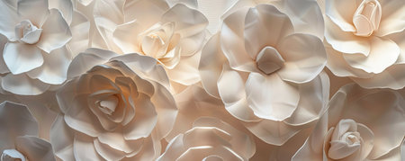 A detailed view of white camellia petals, layered on a floral backdrop, emphasizing their elegant shape and subtle texture.の素材