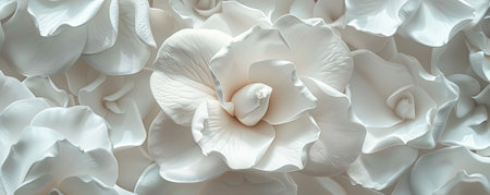 A detailed view of white gardenia petals, overlapping on a floral background, showing their pure color and soft texture.の素材