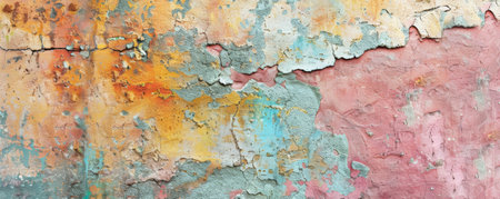 A colorful vintage stucco wall with intricate textures and an aged look, creating an elegant, nostalgic atmosphere.の素材