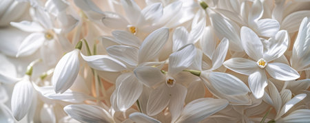 A detailed view of white snowdrop petals, delicately overlapping on a floral backdrop, highlighting their pristine color and simple beauty.の素材
