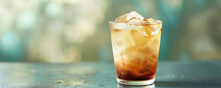 A single iced drink on a smooth surface, with ample space for text beside it.の素材