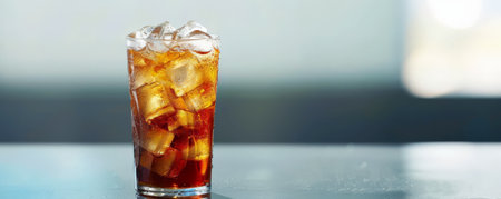 A single refreshing drink with ice on a clean surface, with plenty of room for text.の素材