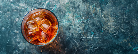Refreshing iced drink on a smooth surface, with plenty of space for text in the frame.の素材