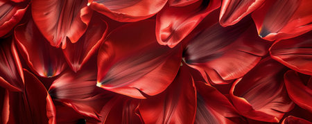 An intricate look at red tulip petals, layered on a floral backdrop, highlighting their smooth texture and bold hue.の素材
