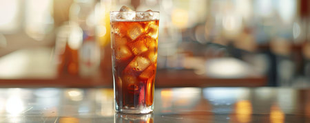 Iced beverage on a smooth, glossy surface, with a significant area left blank for text.の素材