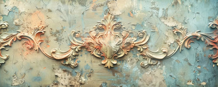 Colorful vintage textured stucco wall, displaying intricate details and a weathered appearance, ideal for a nostalgic setting.の素材