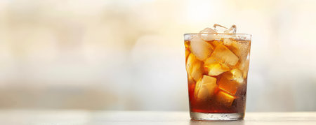 Iced beverage on a plain surface, with an ample blank space for text.の素材