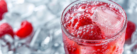 Close-up of a refreshing beverage with ice on a flat surface, allowing for text space in the frame.の素材