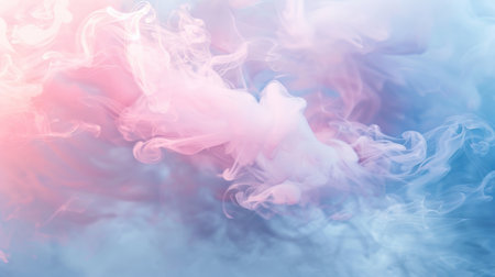 A serene background with soft blue and pink smoke wisps intertwined with light, airy steam, providing a calm and tranquil atmosphere.の素材