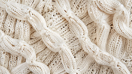 A cream textured background with a delicate crochet pattern. The intricate loops and knots add a handmade, vintage charm.の素材