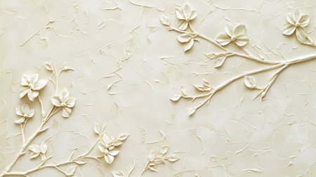 A cream textured background with a subtle, embossed floral pattern. The raised design adds elegance and a touch of nature.の素材