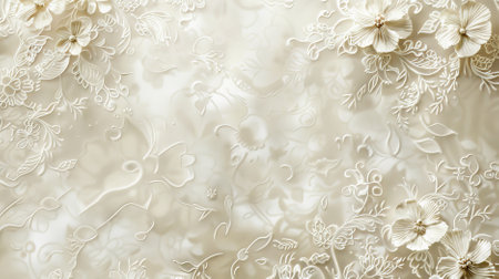 A pearl color background featuring a fine, lace-like pattern. The intricate details add a vintage charm and delicate beauty.の素材
