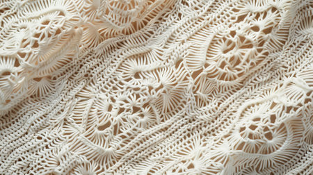 A pearl color background with a delicate, crochet pattern. The intricate loops and knots add a handmade, vintage charm.の素材