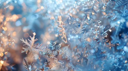 A snowy abstract background with a glittering effect, showcasing sparkling snowflakes and icy textures. The shimmering design adds a festive and magical touch.の素材