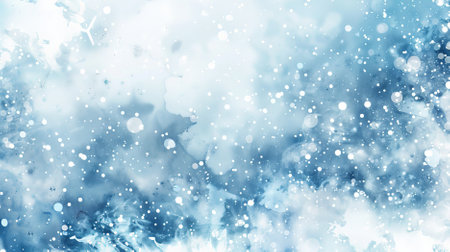 A snowy abstract background with a watercolor effect, featuring soft, blended shades of white and blue. The artistic design adds a dreamy and serene feel.の素材