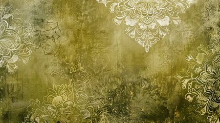 An olive abstract background featuring a delicate, lace-like pattern in shades of olive. The intricate details add elegance and a vintage charm.の素材