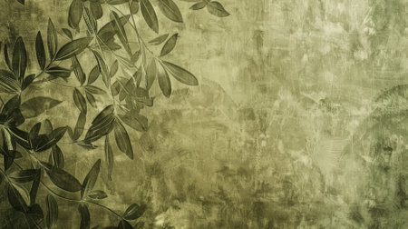 An olive abstract background showing a delicate, floral pattern in shades of olive. The soft, intricate details add a touch of natural elegance.の素材