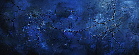 A deep cobalt background with a textured, distressed appearance, featuring cracks and scratches in shades of black and dark blue.の素材