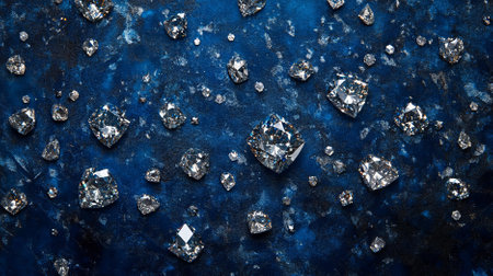 A diamond background with a luxurious texture of finely cut diamonds on a rich blue velvet background. The deep color and sparkle create a sophisticated look.の素材
