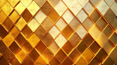 A diamond background with a pattern of diamond shapes arranged in a honeycomb structure on a golden background. The unique design and rich colors create a sophisticated look.の素材
