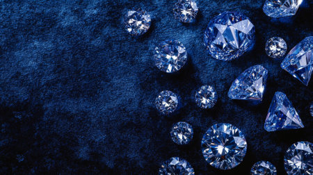 A diamond background with a luxurious texture of finely cut diamonds on a rich blue velvet background. The deep color and sparkle create a sophisticated look.の素材