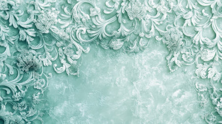 A mint abstract background featuring a delicate, lace-like pattern in shades of mint. The intricate details add elegance and a vintage charm.の素材