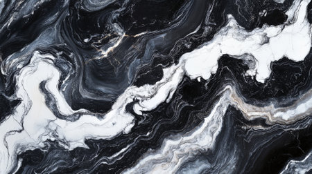 A high-resolution texture of Italian marble with black and white swirls. The dramatic contrast and flowing patterns give the marble a striking and elegant appearance.の素材