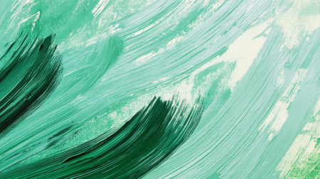 A mint abstract background with a bold, brushstroke texture. The dynamic lines and varying shades of mint add an artistic and expressive feel.の素材