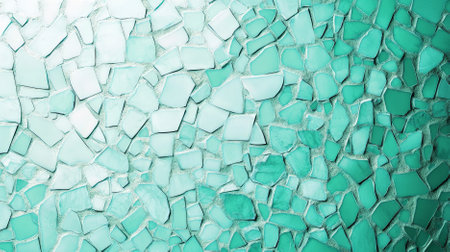 A mint abstract background featuring a mosaic pattern of small, irregular tiles in various mint tones. The intricate design adds depth and visual interest.の素材