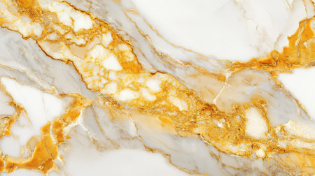 A close-up view of Italian marble with golden yellow veining on a white background. The warm tones and natural patterns highlight the marble's opulence.の素材