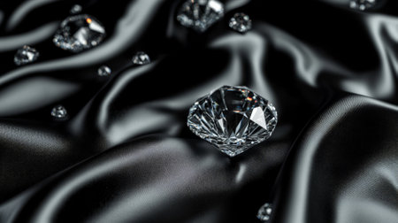 A diamond background featuring a cascade of diamonds falling against a black silk fabric. The contrast between the smooth fabric and the sparkling diamonds enhances the luxury.の素材