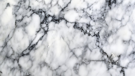 A detailed close-up of Italian Carrara marble with its signature white background and delicate gray veins. The fine, intricate patterns highlight the marble's classic elegance.の素材