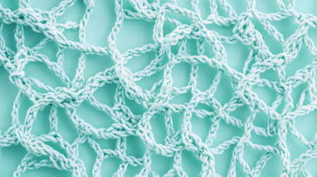 A mint abstract background with a delicate, crochet pattern. The intricate loops and knots add a handmade, vintage charm.の素材