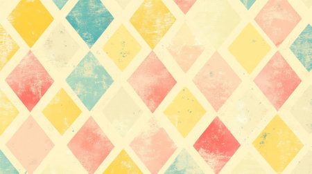 A diamond background with a pattern of diamond shapes arranged in a grid on a pastel yellow background. The bright and cheerful design adds a modern touch.の素材