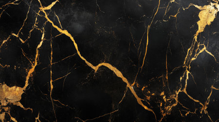 A high-resolution texture of black Italian marble with gold veins. The dramatic contrast and rich patterns give the marble a striking and opulent look.の素材