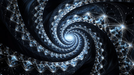 A diamond background showing a dynamic pattern of diamonds arranged in a spiral on a dark background. The swirling design adds depth and movement.の素材